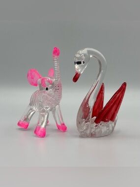 RARE Vintage Clear Red Lucite Swan Pink Lucite Elephant Carnival Prize Toys 60s